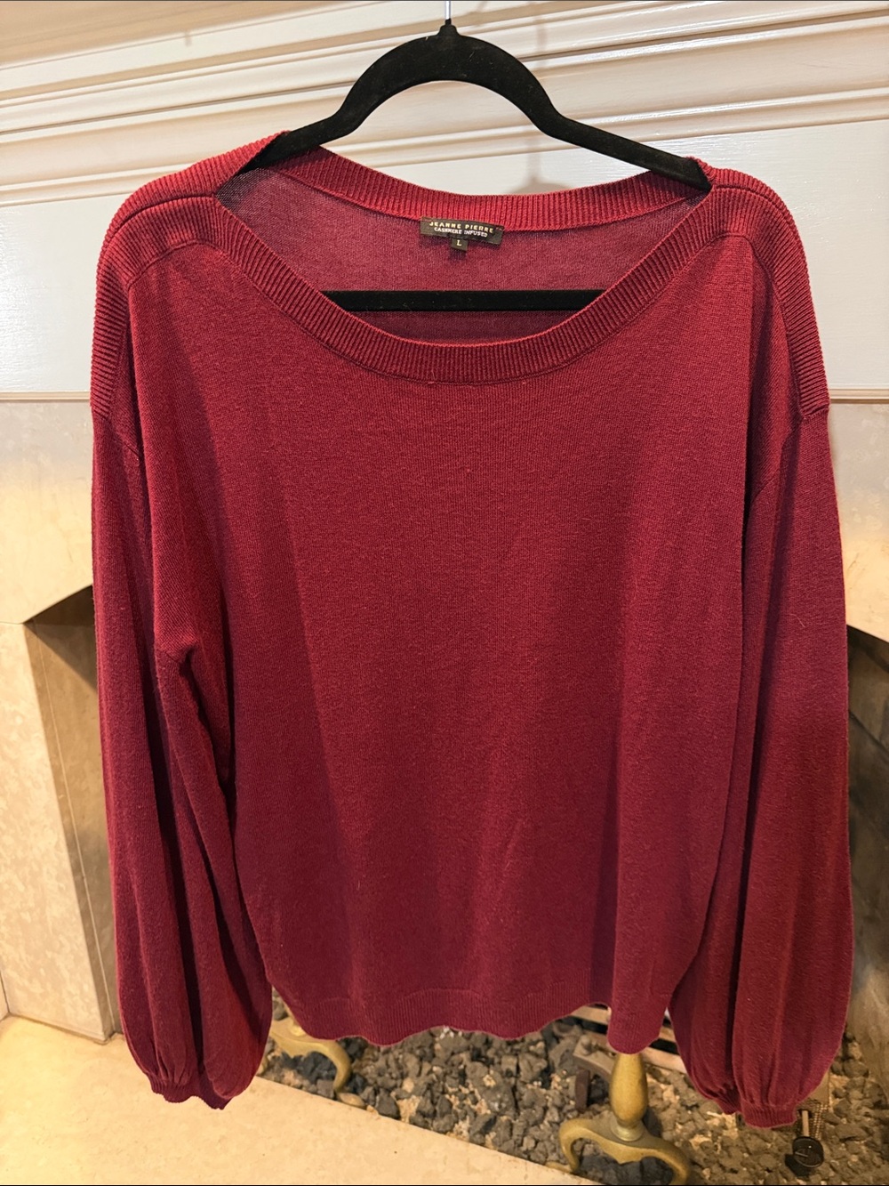 JEANNE PIERRE Wine Scoop-Neck Balloon Sleeve Cashmere Blend Sweater size large